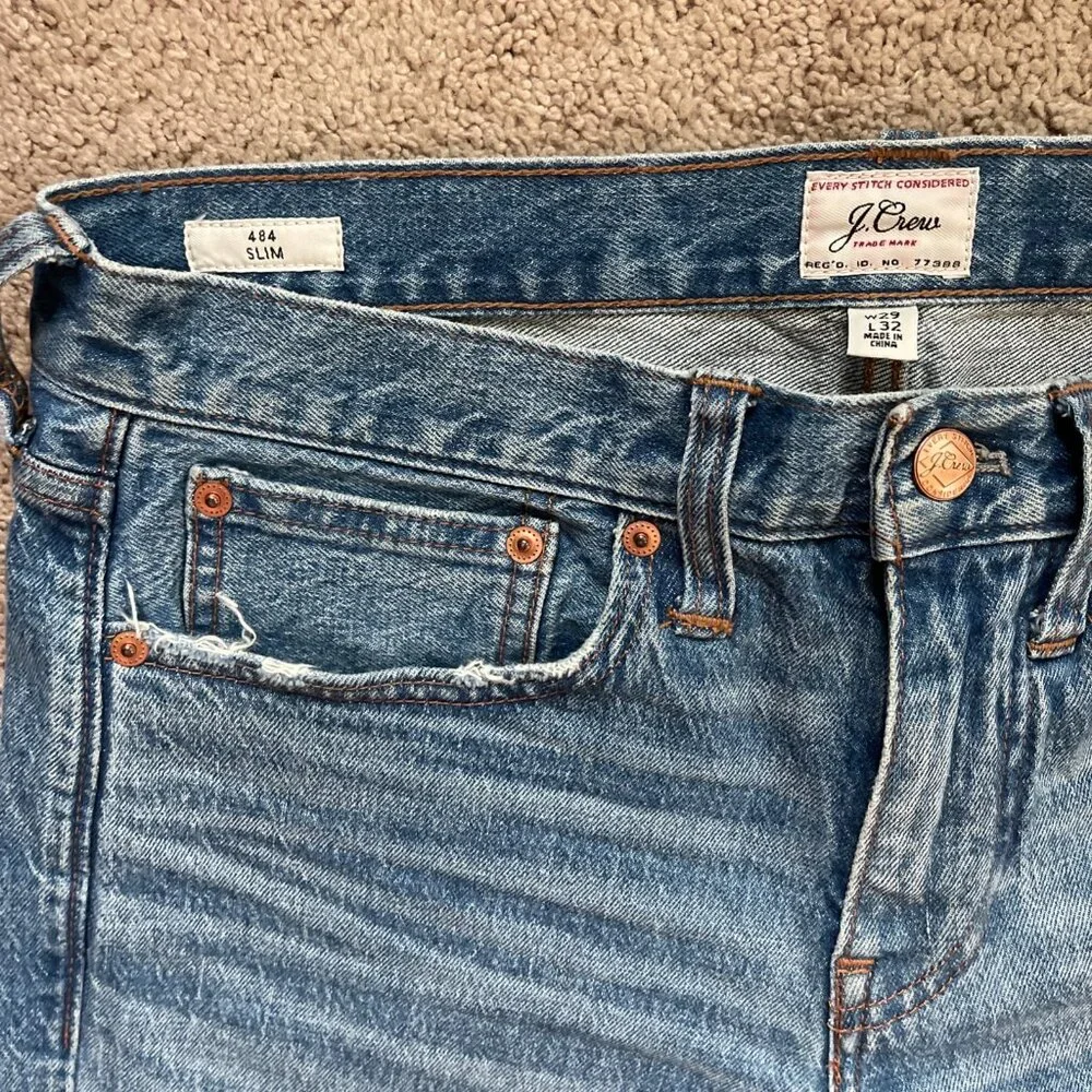 J Crew Jeans Mens 29x32 Blue 484 Slim Fit Dark Wash Stretch Denim Casual Quality